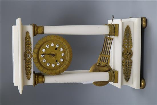 A white marble and ormolu Portico clock height 53cm